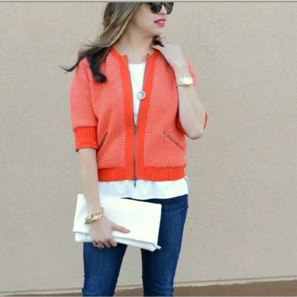 Cabi Cotton Knit Cocoon Cardigan Sweater 3/4 Sleeve Women XS Grenadine Orange